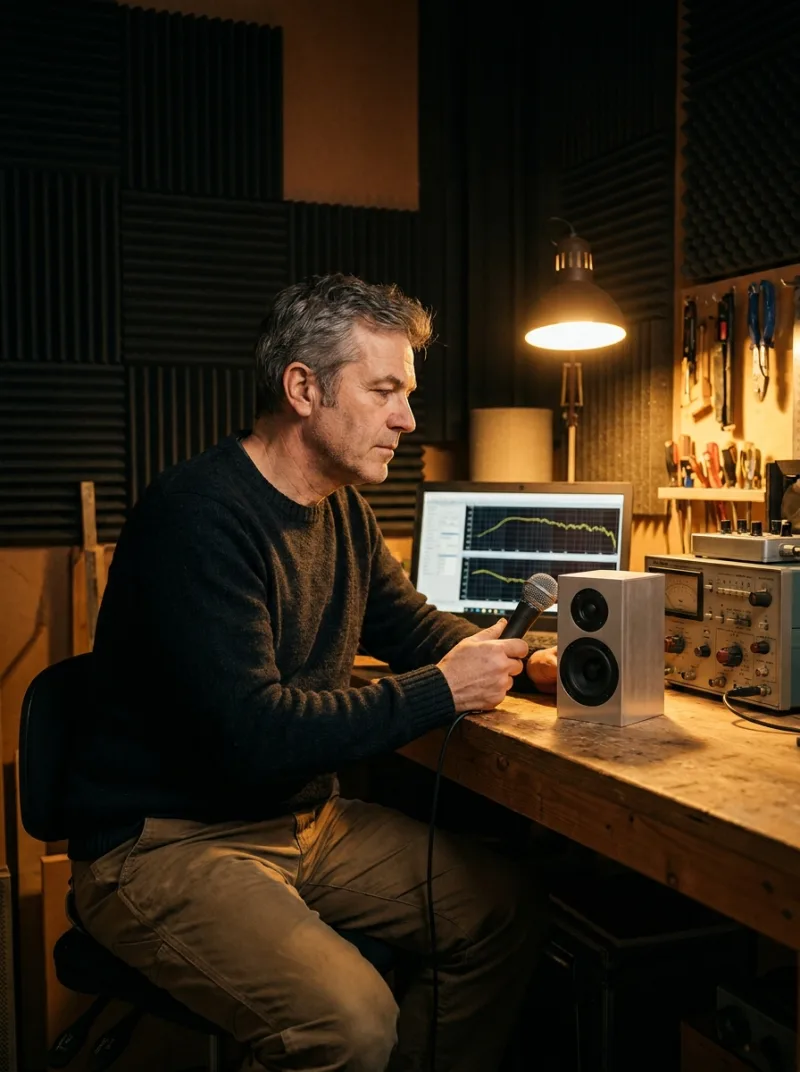 Theo Vance voicing a Sable One against measurement gear.